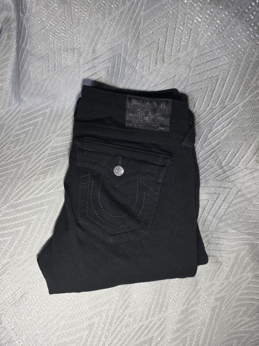 True Religion Women's Skinny Jeans in Black with Signature Pocket Stitching